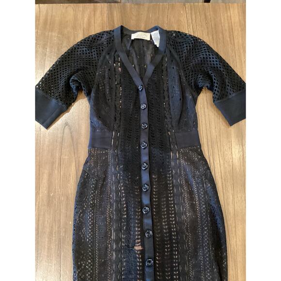 Anthropologie Beguile Byron Lars Mona Black Lace Button Front knit midi Dress 0 - Picture 9 of 12